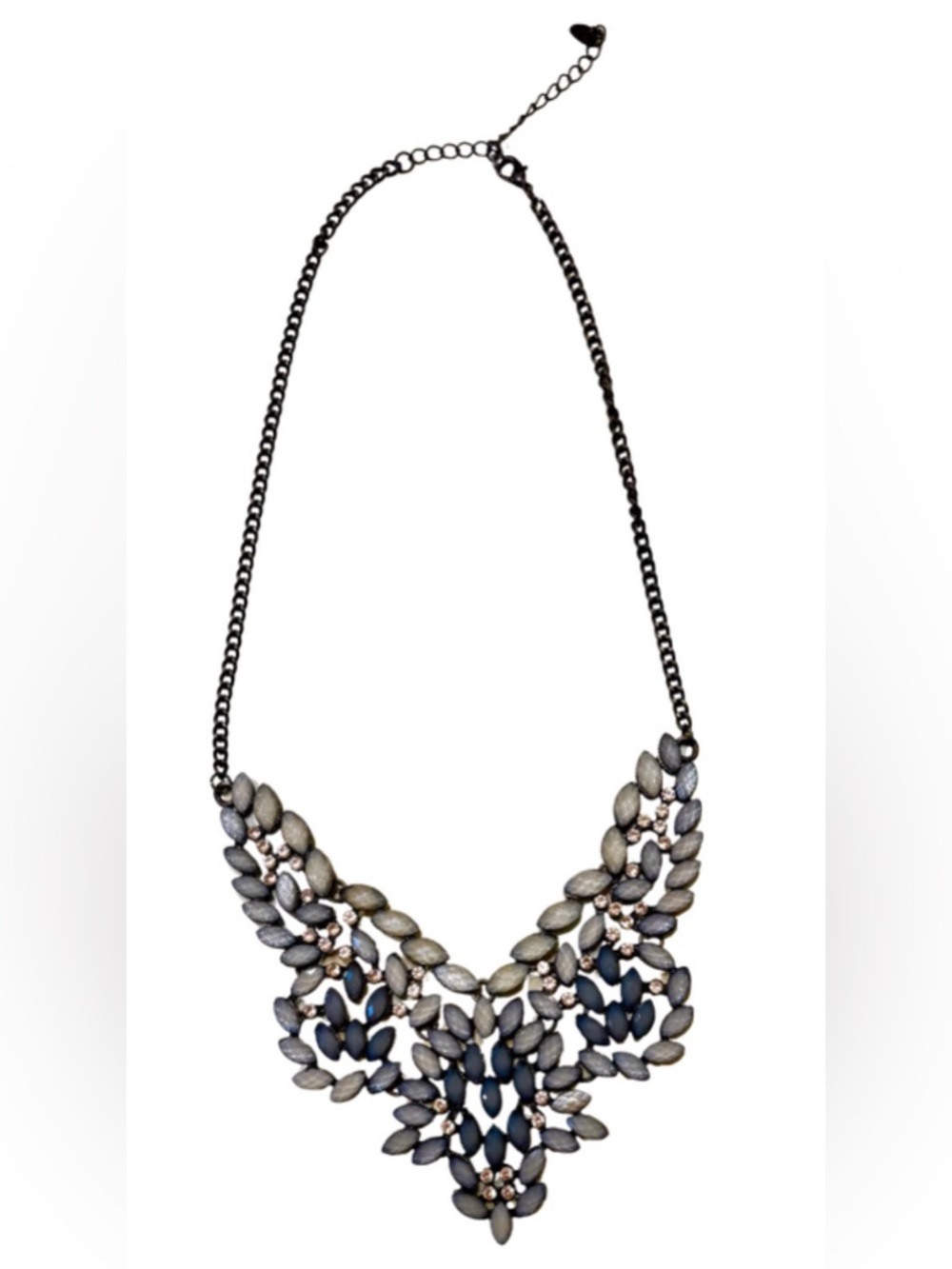 Millennial Statement Navy and Gray Floral Bib Necklace